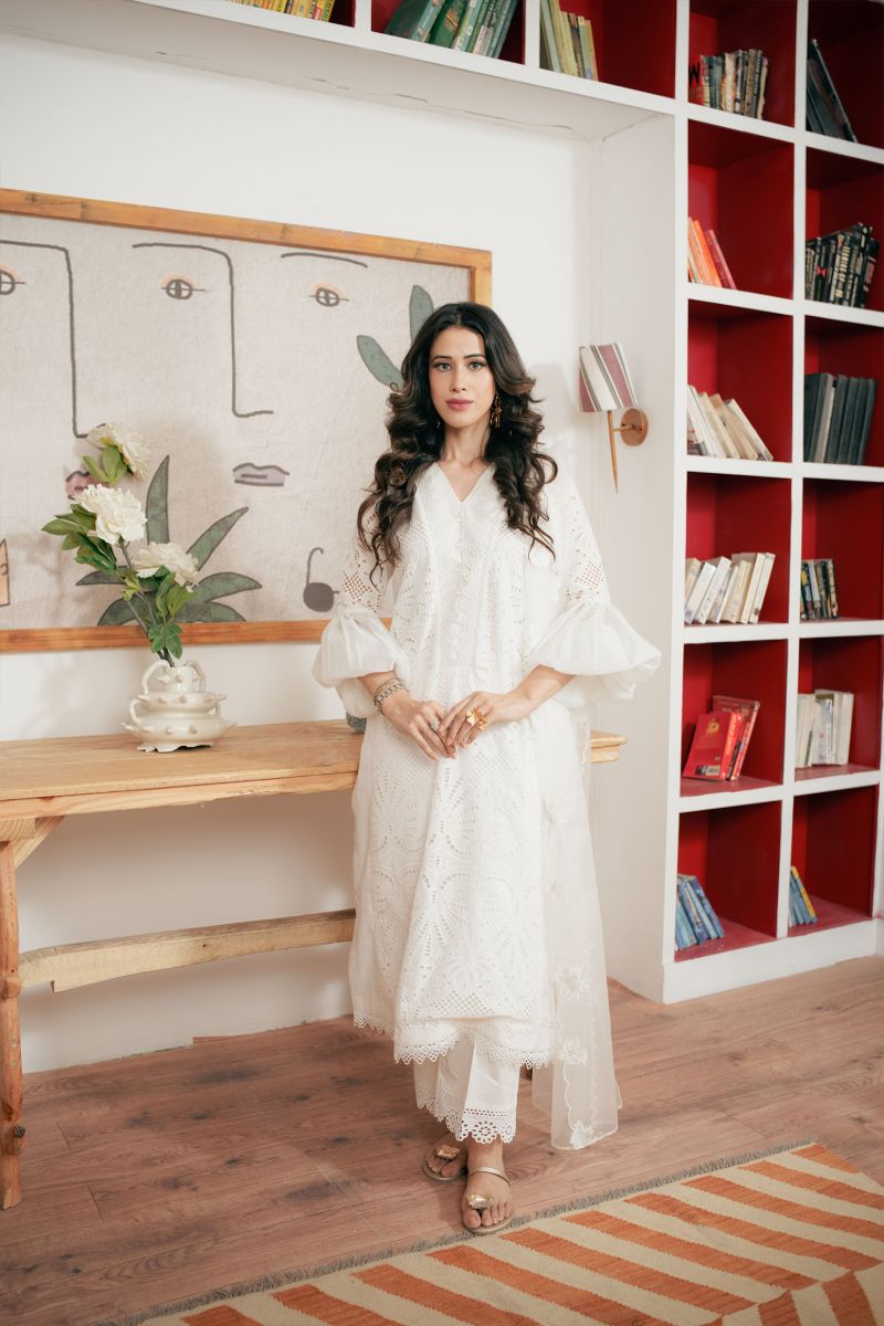 Leon - JASMINE WHITE - Chikankari wit Paper Cotton - 3 Piece