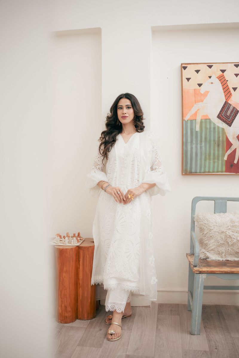 Leon - JASMINE WHITE - Chikankari wit Paper Cotton - 3 Piece