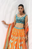 Sania Maskatiya - Jade Velvet/Organza/Rawsilk Suit For Women - Tangerine 3 Piece