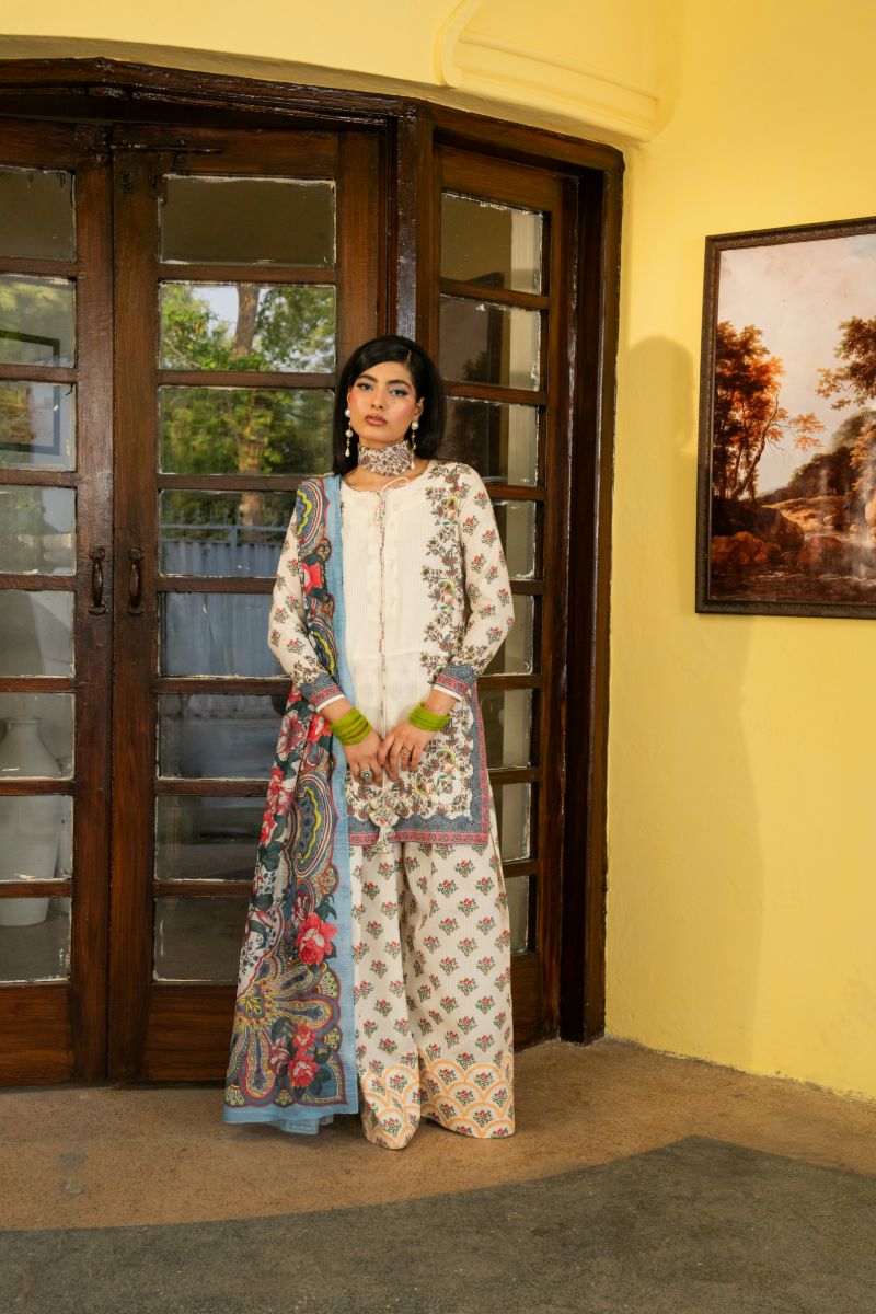 Maria Osama Khan - Jasmine - white - Lawn & monark silk - 3 Piece