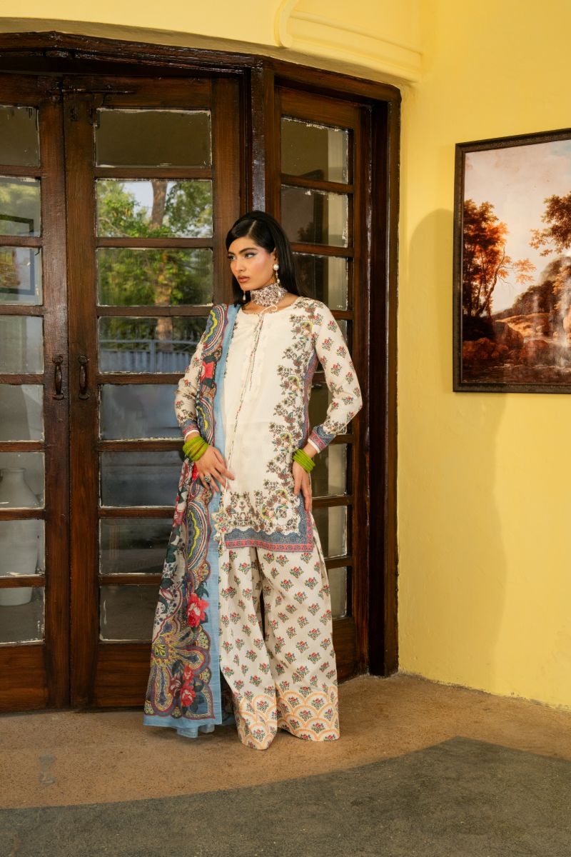 Maria Osama Khan - Jasmine - white - Lawn & monark silk - 3 Piece