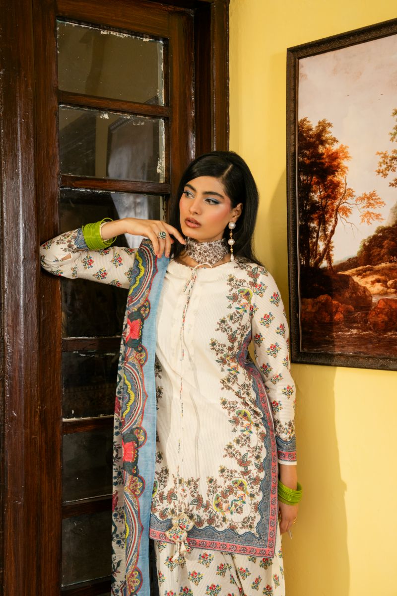 Maria Osama Khan - Jasmine - white - Lawn & monark silk - 3 Piece