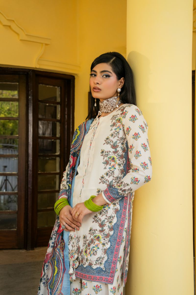 Maria Osama Khan - Jasmine - white - Lawn & monark silk - 3 Piece