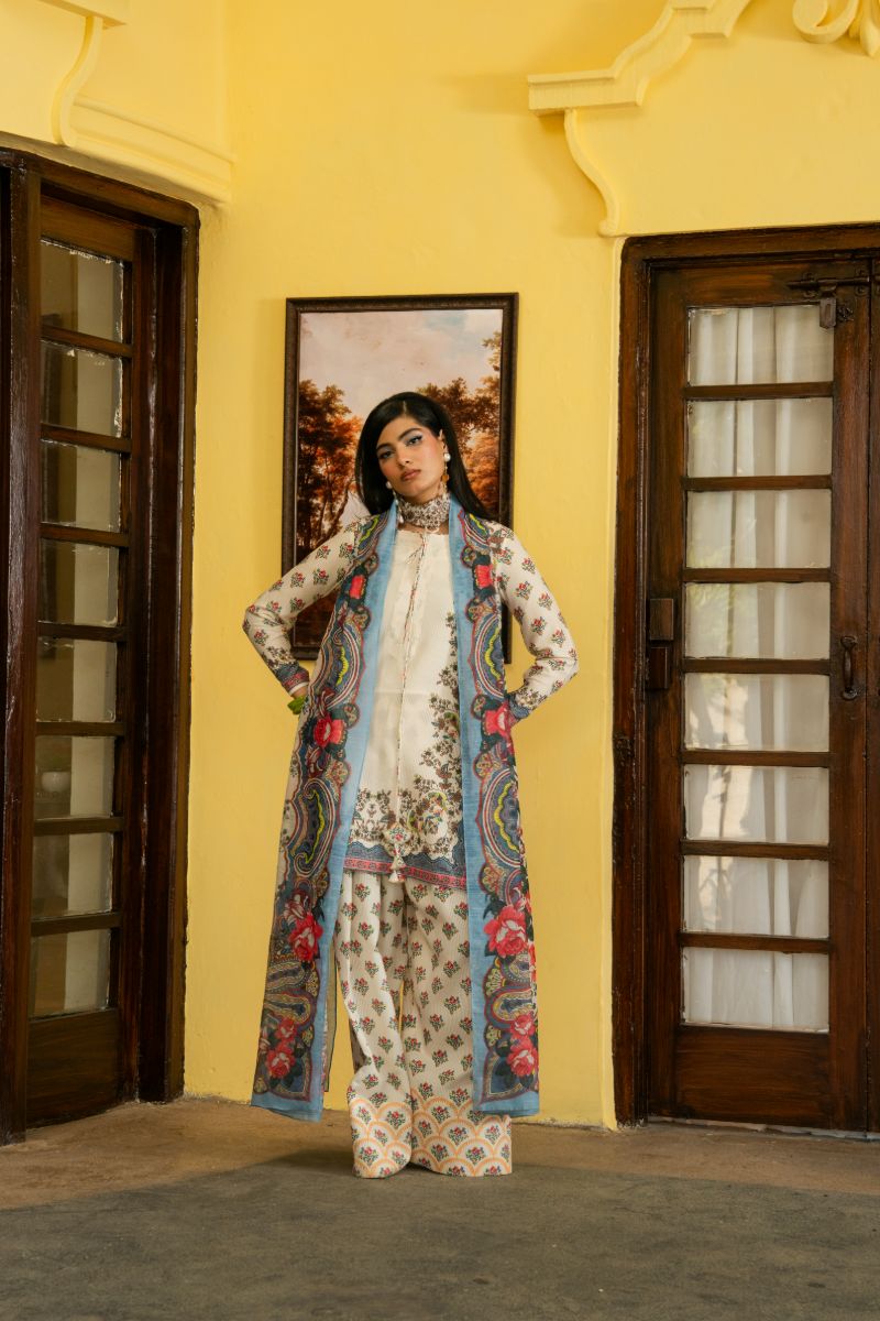 Maria Osama Khan - Jasmine - white - Lawn & monark silk - 3 Piece