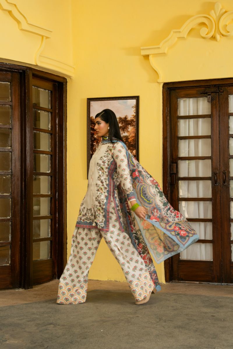 Maria Osama Khan - Jasmine - white - Lawn & monark silk - 3 Piece