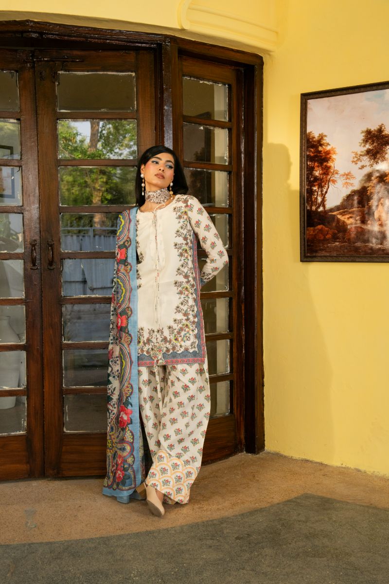 Maria Osama Khan - Jasmine - white - Lawn & monark silk - 3 Piece