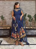 Anayra Amal - Justajoo Dull Silk Embroidered Suit For Women - Royal Blue - 3 Piece