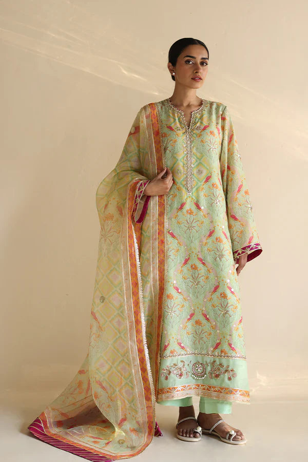 Sania Maskatiya - Kael - Khaddi Silk / Raw Silk / Organza - Mint - 3 Piece