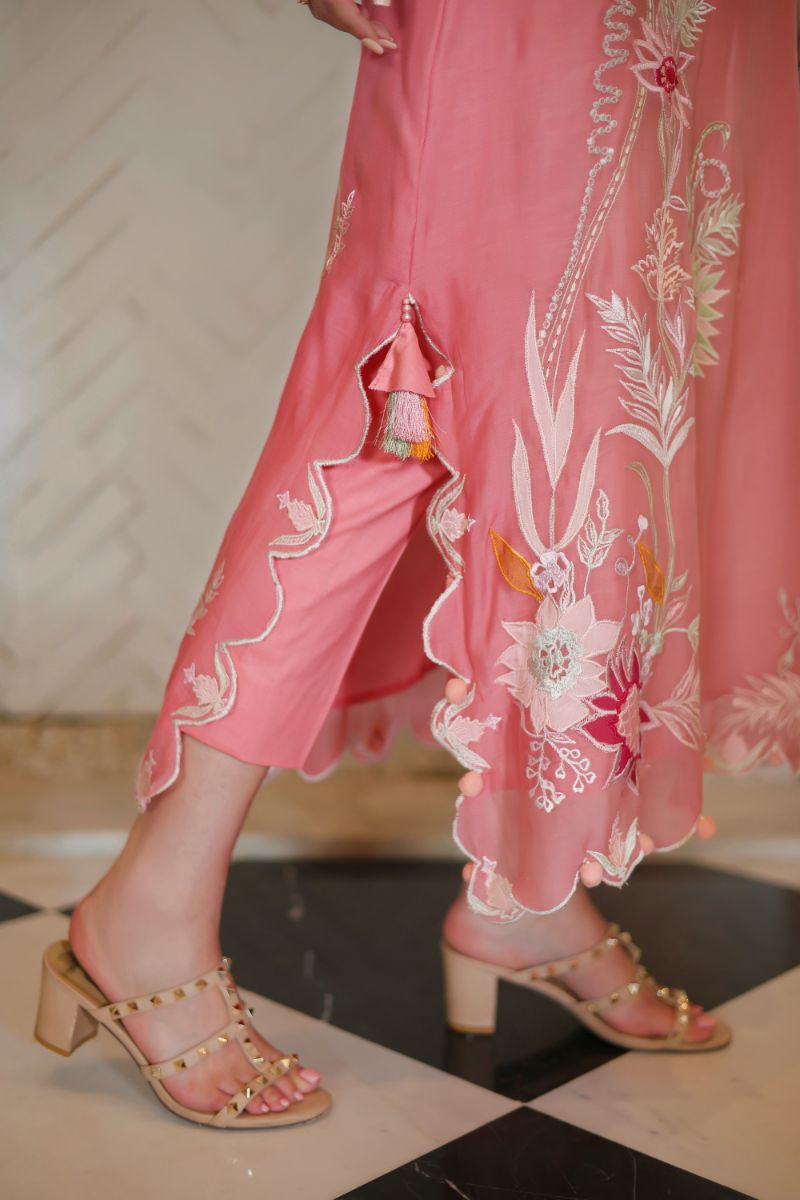 Reema Ahsan - Kawal - Carrot Pink - Kora Cotton & Organza - 3 Piece