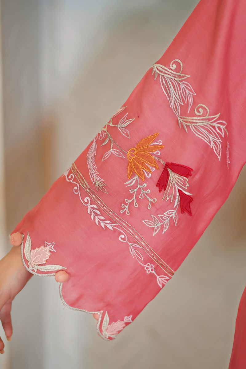 Reema Ahsan - Kawal - Carrot Pink - Kora Cotton & Organza - 3 Piece