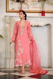 Reema Ahsan - Kawal - Carrot Pink - Kora Cotton & Organza - 3 Piece