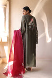 Sania Maskatiya - Kire - Khaddi Silk / Raw Silk / Organza - Olive Grey - 3 Piece