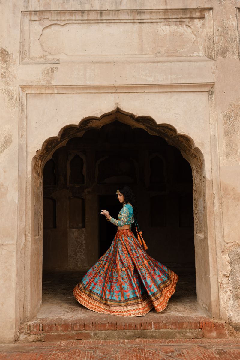 Maria Osama Khan - LIYANA - Turquoise & Orange - Grip Silk & ORGANZA - 3 Piece