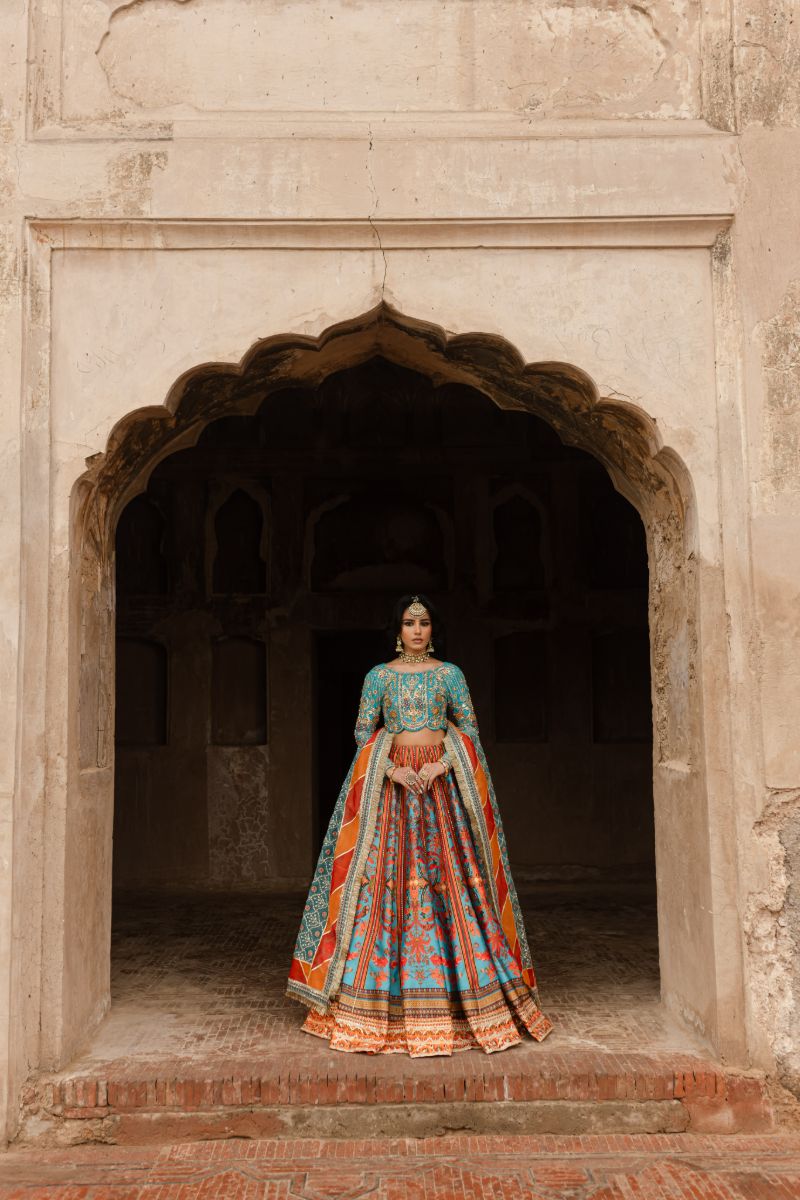 Maria Osama Khan - LIYANA - Turquoise & Orange - Grip Silk & ORGANZA - 3 Piece