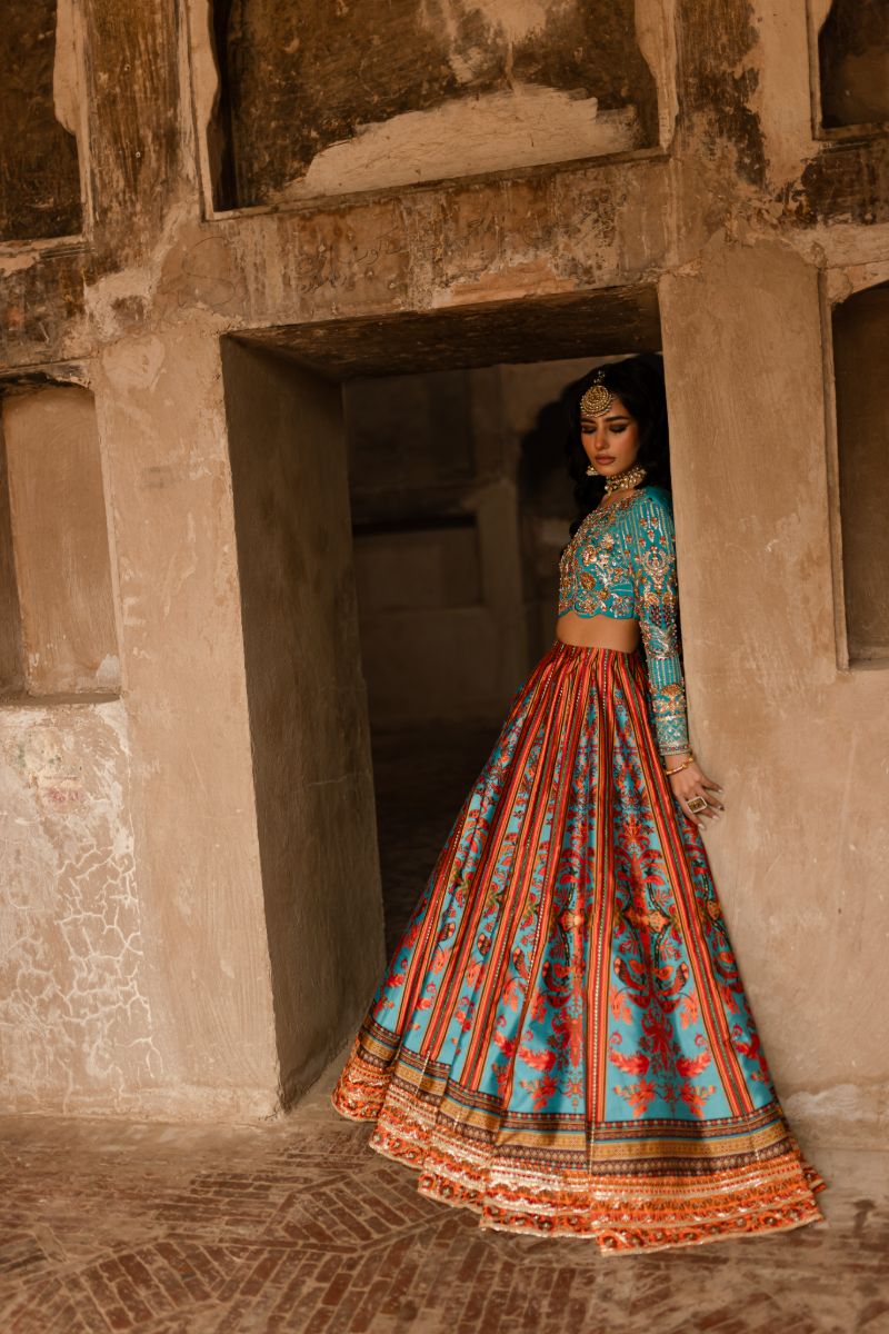 Maria Osama Khan - LIYANA - Turquoise & Orange - Grip Silk & ORGANZA - 3 Piece