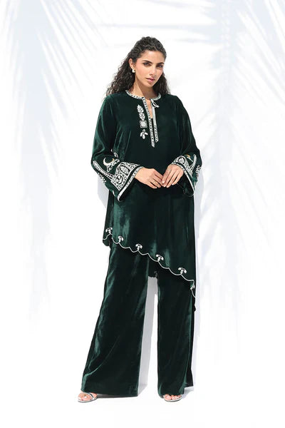 Sania Maskatiya - Liana Velvet Suit For Women - Emerald 2 Piece