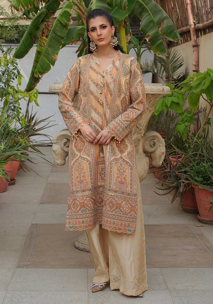Huma Adnan - Lina - Golden - Silk - 3 Piece