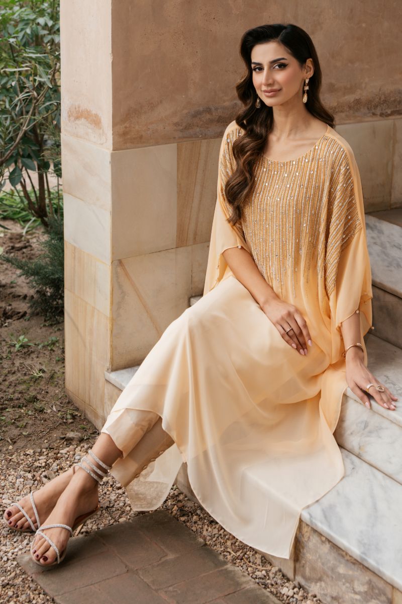 Natasha Kamal - MALAYA - peach - Georgette Chiffon & Silk - 2 Piece