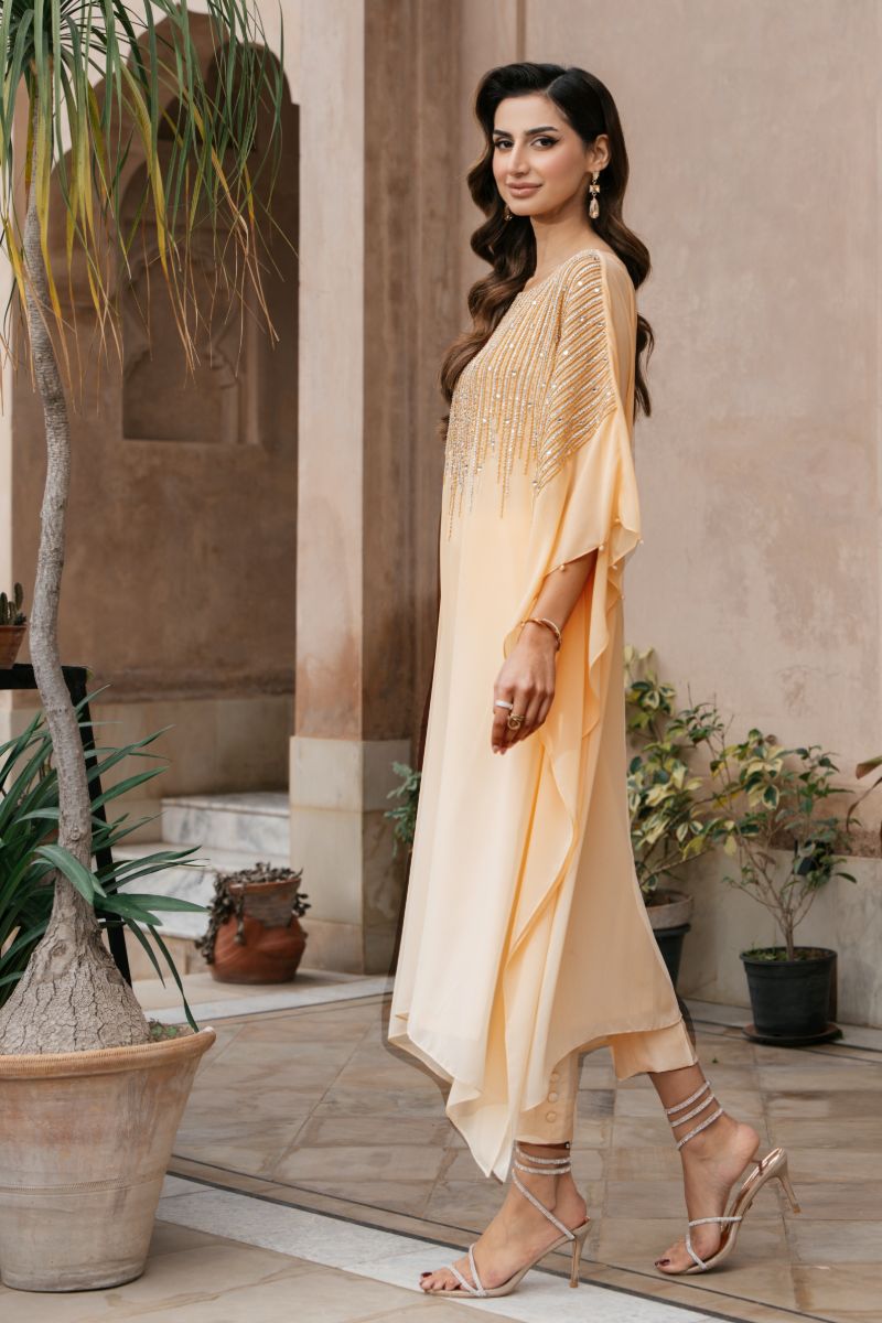 Natasha Kamal - MALAYA - peach - Georgette Chiffon & Silk - 2 Piece
