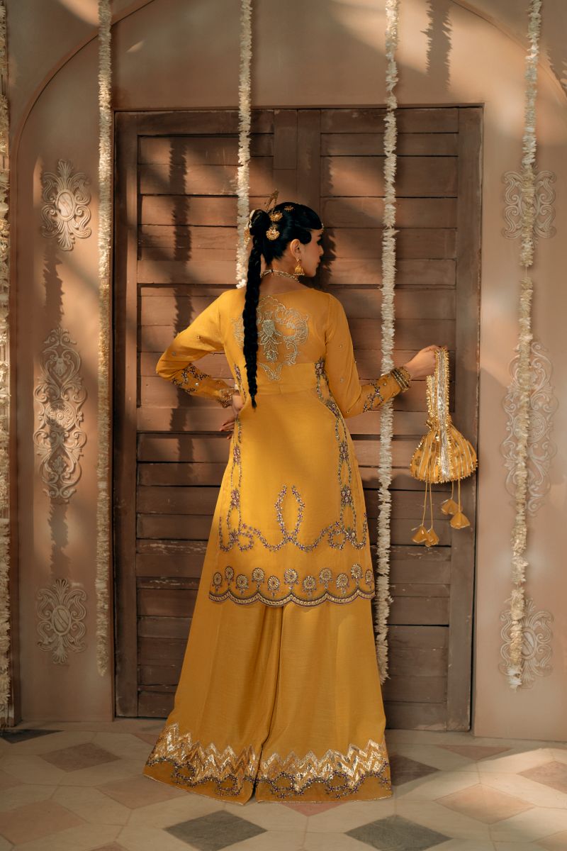 Fozia Khalid - Mayun - Organza - Mustard & plum - 4 Piece