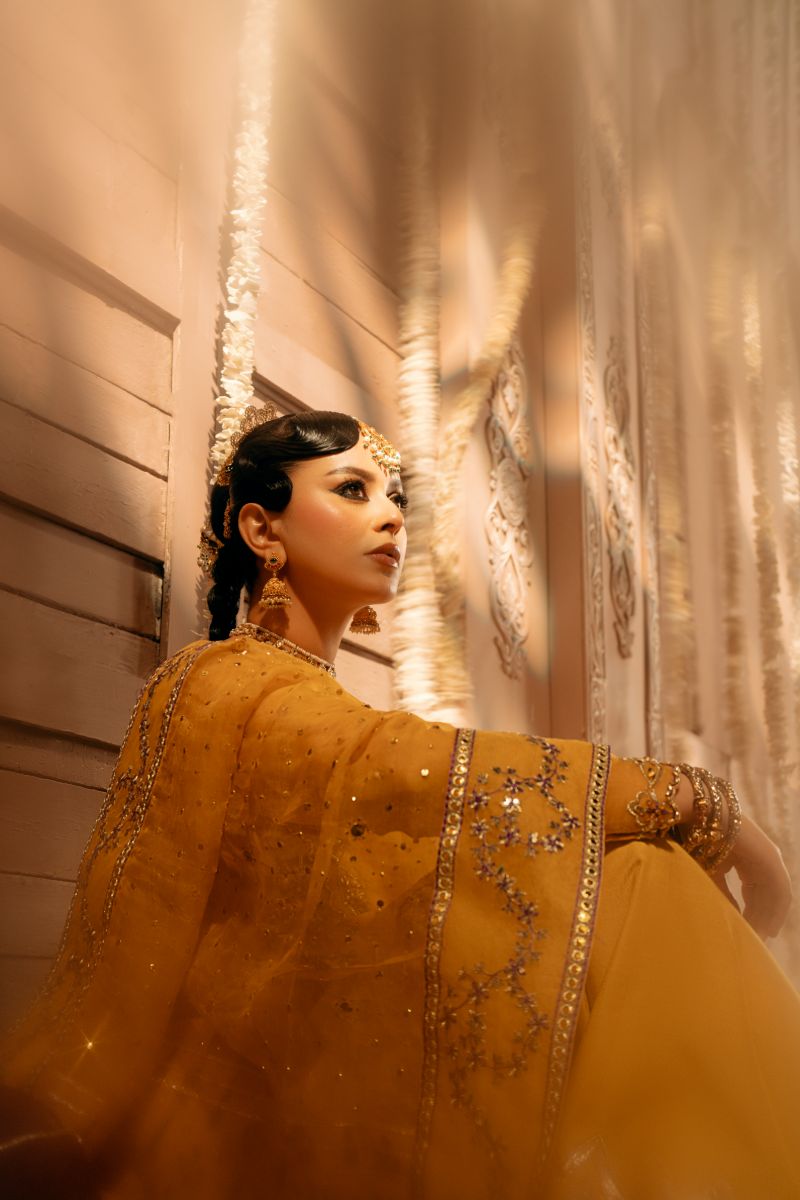 Fozia Khalid - Mayun - Organza - Mustard & plum - 4 Piece