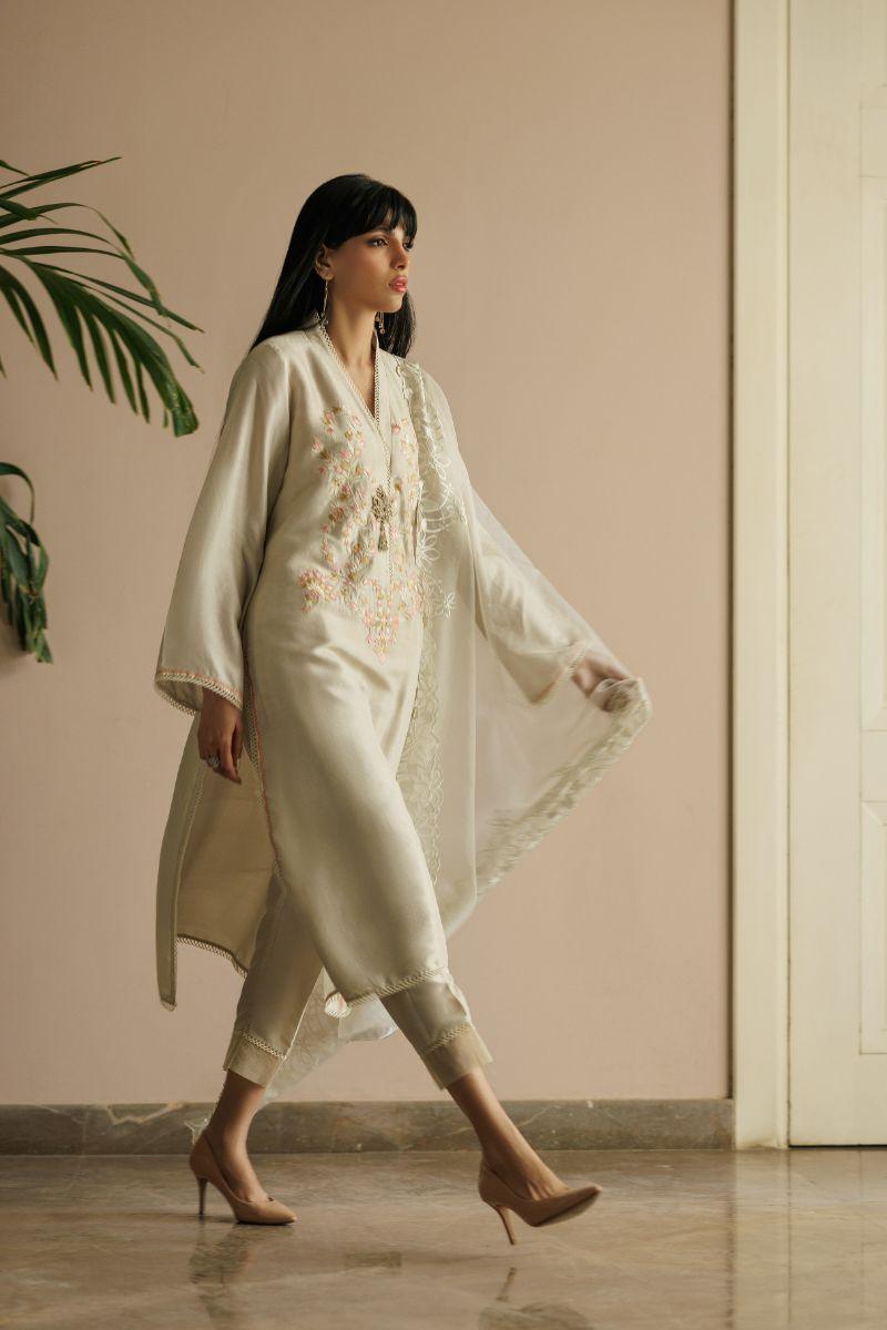 Deepak Perwani - Kut295 - Raw Silk - Off-White - 3 Piece