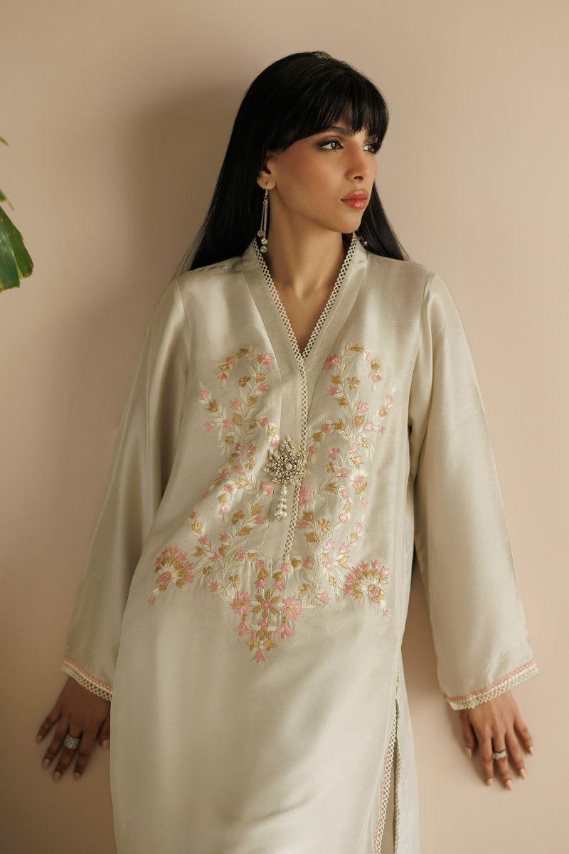 Deepak Perwani - Kut295 - Raw Silk - Off-White - 3 Piece