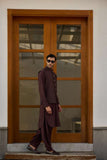 Deepak Perwani - Boski Linen Kurta Shalwar For Men - Coffee Brown - 2 Piece