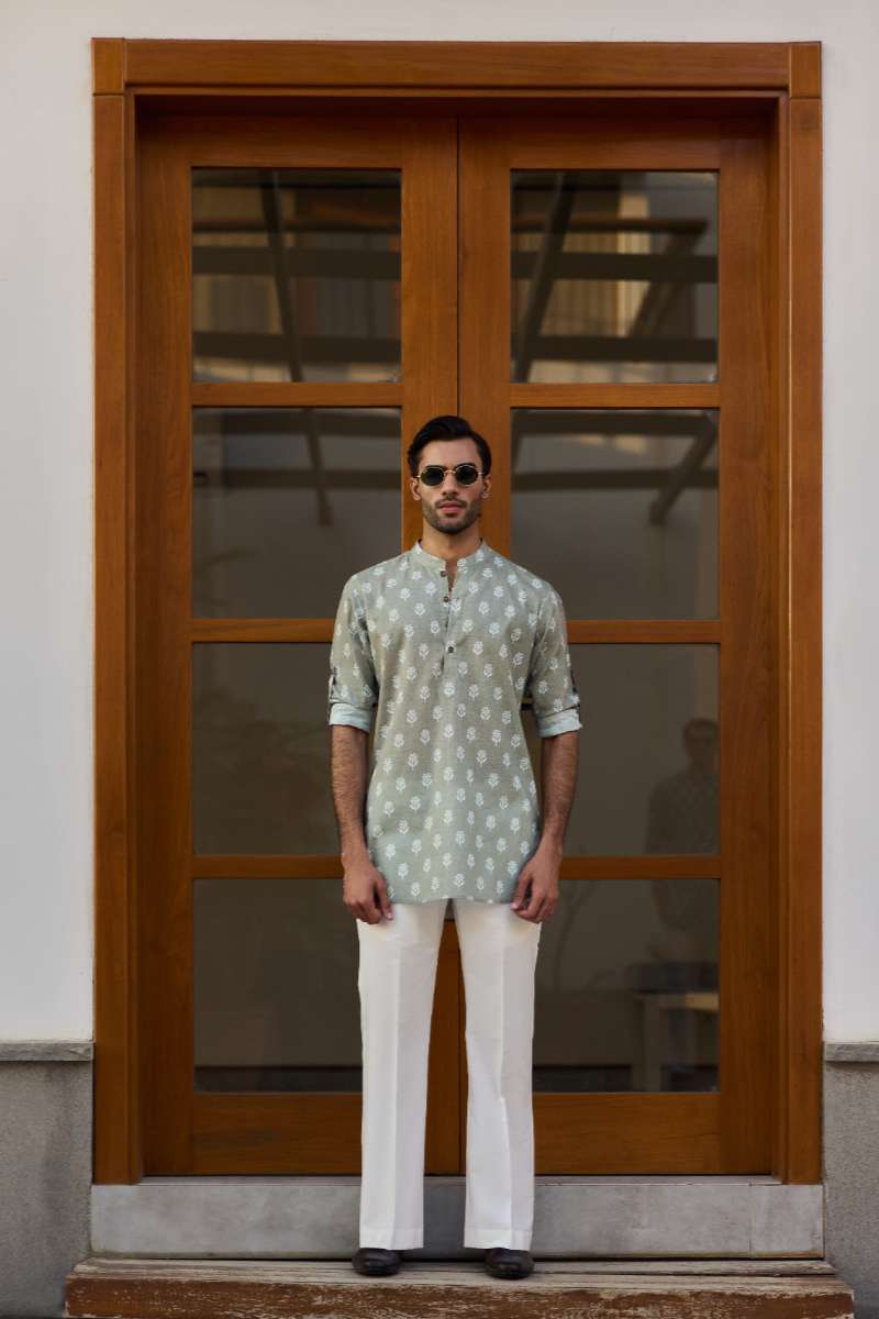 Deepak Perwani - Cotton Kurta For Men - Green - 1 Piece