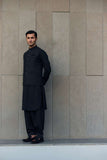 Deepak Perwani - Boski Linen Kurta Shalwar For Men - Black - 2 Piece