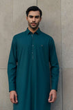 Deepak Perwani - Boski Linen Kurta Shalwar For Men - Emerald Green - 2 Piece