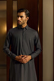 Deepak Perwani - Boski Linen Kurta Shalwar For Men - Dark Grey - 2 Piece