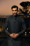 Deepak Perwani - Boski Linen Kurta Shalwar For Men - Dark Grey - 2 Piece