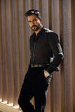Deepak Perwani - Cotton-Silk Shirt For Men - Black - 1 Piece