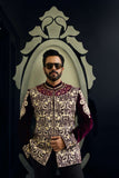 Deepak Perwani - Velvet Jacket For Men - Deep Maroon - 1 Piece
