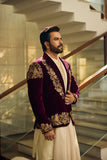 Deepak Perwani - Velvet Jacket For Men - Maroon - 1 Piece