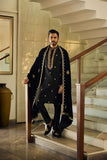 Deepak Perwani - Fine Crisp Kurta Pajama For Men - Black - 2 Piece