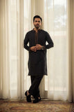 Deepak Perwani - Fine Smooth Kurta Pajama For Men - Black - 2 Piece