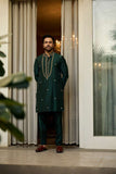 Deepak Perwani - Khaddi Silk Kurta Pajama For Men - Emerald Green - 2 Piece