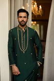 Deepak Perwani - Khaddi Silk Kurta Pajama For Men - Emerald Green - 2 Piece