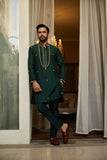 Deepak Perwani - Khaddi Silk Kurta Pajama For Men - Emerald Green - 2 Piece