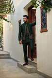 Deepak Perwani - Cotton-Silk Kurta Pajama For Men - Emerald Green - 2 Piece