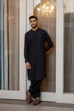 Deepak Perwani - Boski Linen Kurta Shalwar For Men - Black - 2 Piece
