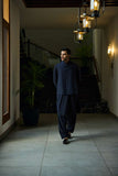 Deepak Perwani - Boski Linen Kurta Shalwar For Men - Midnight Blue - 2 Piece