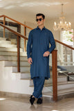 Deepak Perwani - Boski Linen Kurta Shalwar For Men - Navy Blue - 2 Piece