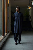 Deepak Perwani - Boski Linen Kurta Shalwar For Men - Midnight Blue - 2 Piece