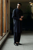 Deepak Perwani - Boski Linen Kurta Shalwar For Men - Midnight Blue - 2 Piece