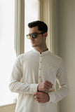 Deepak Perwani - Boski Linen Kurta Shalwar For Men - White - 2 Piece