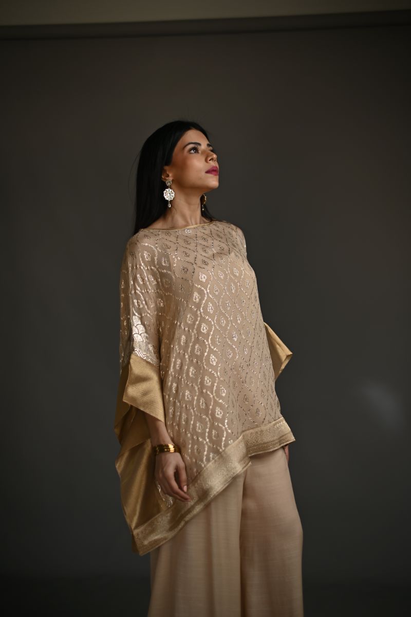 Maheen Khan - BLOOMING SHELL - Beige - Pure Silk Jacquard with Chiffon & Blended Raw Silk