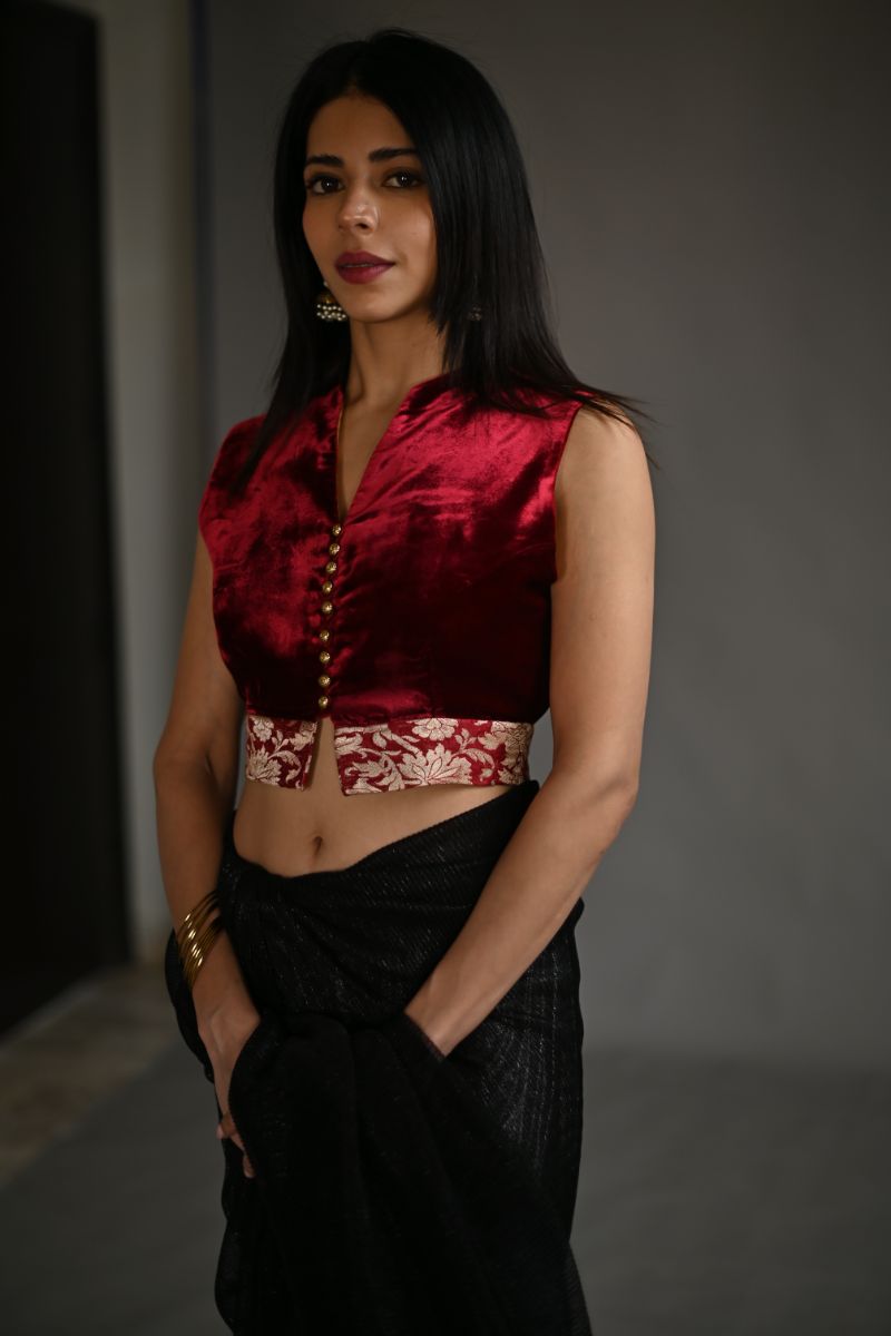 Maheen Khan - ZINNIA - Maroon - Pure Silk Velvet
